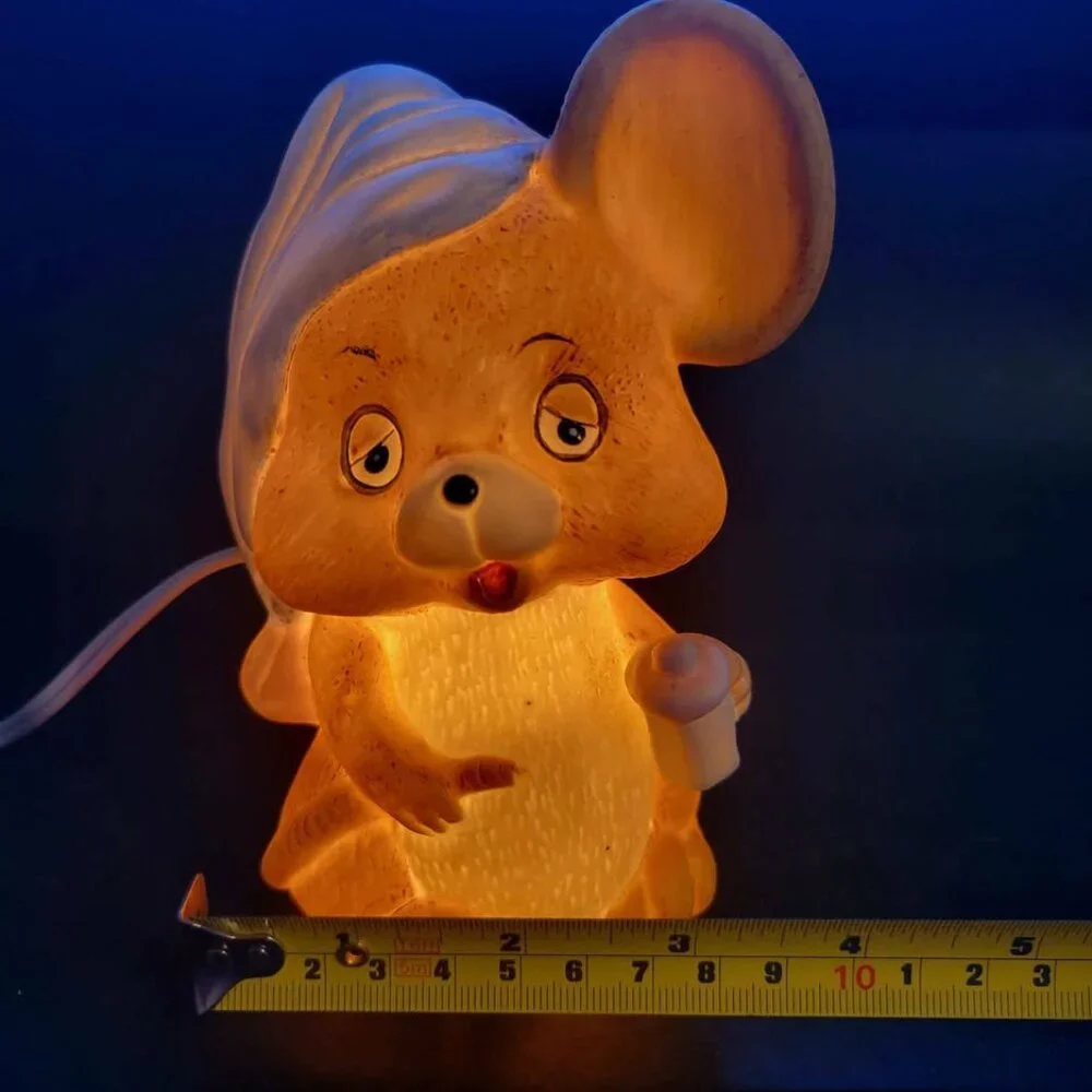 Vtg Ceramic Josef Originals Sleepy Mouse Night Light With Candlestick 